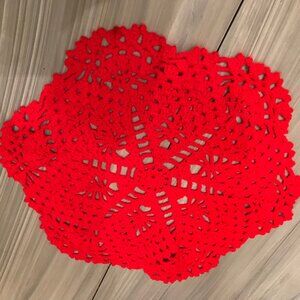 Set Of Two Crochet Doilies Red And Cream $5.00 AS AN ADD ON